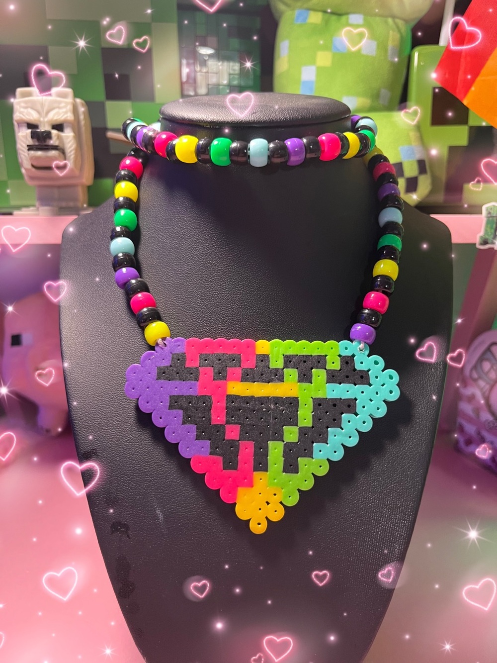 Perler beads rainbow diamond Kandi necklace